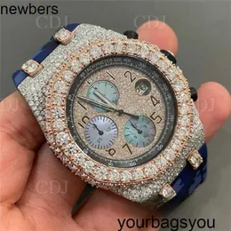 Luxury Men AP Diamond Diamonds Watch Pass Test Kwarc Ruch VVS Out Out Sapphire Połowa niestandardowych diamentowych mężczyzn zegarek ręcznie robiony producent laboratorium hodowlane diamo