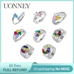 Ringe UONNEY Dropshipping Benutzerdefinierte Silber 925 Birthstone Herz Gravieren Ring Familie Frauen Vorname Schmuck Zubehör Muttertagsgeschenk