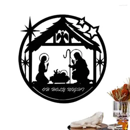 Christmas Decorations Metal Nativity Scene Sign Silhouette Of Holy Family Fade Resistant Religious Figurine Crafts Statue Decor For