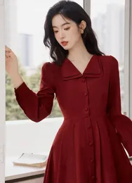 Casual Dresses Formal Office Lady Outfits Retro French Style Solid Turn Down Collar Elegant Woman Midi Vintage Faldas Vestido Festa