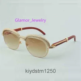 Best-selling Top-quality Natural Wood Cut Lens Sunglasses High-end Diamonds Eyebrow Frame 1116728-a Size 60-18-135mm 6UYL