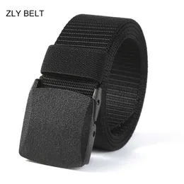 Fashion ZLY 2021 New Fashion Canvas Belt Men Women Unisex Outdoor Tactical Plastic Buckle Solid Trend Hiking Waistband Casual Hot Sell Man's