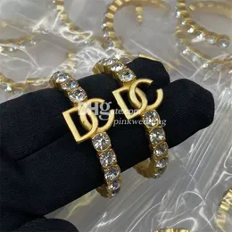 Diamond Hoop Earrings Letter 18k Gold Plated Build Stured Rhinestone Stud Valentine Gift with Box