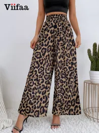 Capris Viifaa Frauen Leopard Print Koreanische Mode Breite Bein Hosen Elastische Taille Sommer Urlaub Casual Streetwear Lose Hosen 2023