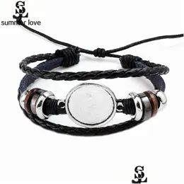 Catena fatta a mano Mtilayer Pelle Bracciale Cabochon in vetro per donna Uomo 20mm Fai da te Po Base Lunetta Vassoio Fascino vuoto Consegna di goccia all'ingrosso Dh0Vn