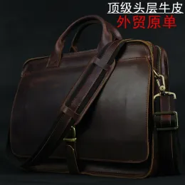 Mochila de couro genuíno dos homens maleta saco de negócios portfólio de couro bolsa para portátil ombro saco do mensageiro masculino documento saco de escritório