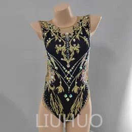 LIUHUO Personalizza Colori Costumi da bagno sincronizzati Ragazze Donne Cristalli di qualità Strass elastici di qualità Swim Team Performance Nero BD1899