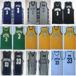 Vintage Georgetown Hoyas Allen Iverson 3 Patrick Ewing 33 College Basketball Jerseys Bethel High School Green Stitched Shirts