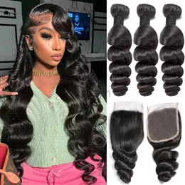 Synthetic Wigs 12A Loose Wave Hair Bundles With Frontal Human Hair Bundles With Frontal Brazilian Hair Weaving With 13X4 Lace Hair zln240222