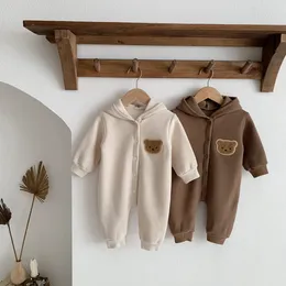 MILANCEL Autumn Plush Hooded Toddler Onepiece Baby Girls And Boys Bear Long Sleeve Bodysuit 240220