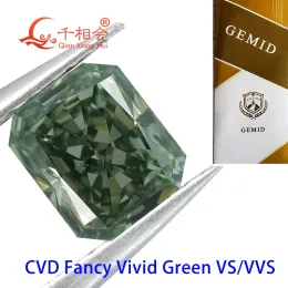 Beads CVD diamond Fancy vivd Green 1.2ct VS1 clarity radiant shape GEMID certificated lab grown diamond loose stone