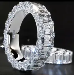 20224 Choucong Anelli nuziali originali Gioielli di lusso Argento sterling 925 Taglio smeraldo Bianco 5A Zircone cubico Diamante CZ Eternità Elegent Anello nuziale da donna Regalo