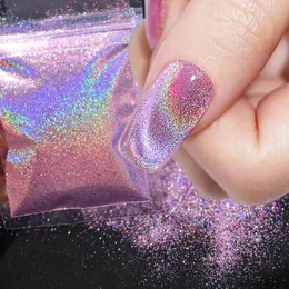 Nagelglitzer, 10 Gramm (0,2 mm), reflektierendes Laser-Pink-Pulver, glitzerndes, superfeines holografisches Pigment, Gel-Nagellack, Chrom, FT