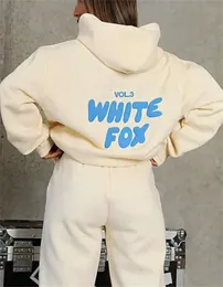 Designer tracksuit branco fox hoodie define dois 2 peças mulheres roupas conjunto desportivo manga comprida pulôver com capuz fatos primavera outono inverno s-xxxl6