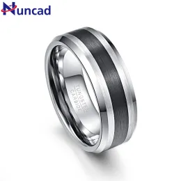 Bands NUNCAD Tungsten Carbide Ring 8MM Men's Ring Brushed Finish and Black Center Beveled Edge Wedding Engagement Ring T020R