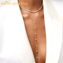 Halsketten 100% 925 Sterling Silber Geometrisch verschiedene geformte klare CZ -Cluster -Charm Station Ketten sexy lange y Lariat Halskette für Frauen