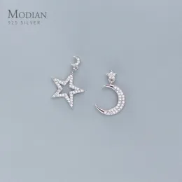 Örhängen Modian Twinkle Zircon Star Moon Asymmetry Dangle Earring for Women 925 Sterling Silver Wedding Engagement Earring Earring Fine Jewelry