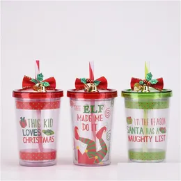 Tumblers 10 Oz Christmas Cups Double Layer Plastic Tumbler With Lid And St Water Bottle Drop Delivery Home Garden Kitchen, Dining Bar Dhpsf