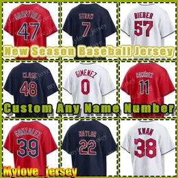 57 Shane Bieber 11 Jose Ramirez Jerseys Guardiões de beisebol Andres Gimenez Austin Hedges Josh Naylor Myles Straw Cleveland Steven Kwan Emmanuel Clase Bo Naylor Bell Bell