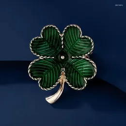 Brosches grön lycklig fyrbladklöver för kvinnor män vintage emalj smycken party kontor brosch stift kvalitet år gåvor