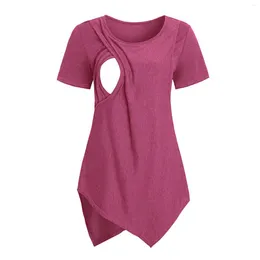 母乳育児のための女性のTシャツの買い物夏看護師のトップ不規則なヘムラインマタニティ旅行ホームシャツ丸首のソリッド