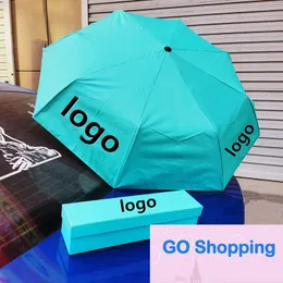 Wysokiej jakości niebieski parasol pudełko prezentowe pełne automatyczne parasole słońca nowe ośmiominotrandowe potrójne składane parasolowe parasol hurtowy