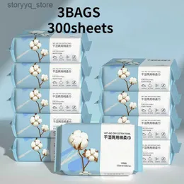 Tissue Boxes Napkins 3Bags Set 300PCS Disposable Towel Facial Cleansing Cotton Tissue Wet Dry Wipes Makeup Remover Pads Skincare Cloth Towel Napkin Q240222