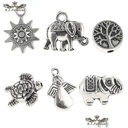 チャーム100pcs/lot vintage sier elephant heart love charm braceter necklace pendants findounds flowere