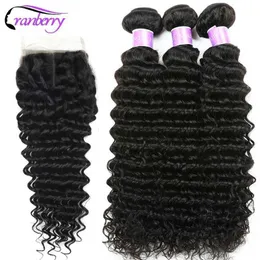 Synthetic Wigs CRANBERRY Hair Deep Wave Human Hair Bundles With Closure 4 pcs/lot Brazilian Hair Weave Bundles With Closure Remy Hair zln240222