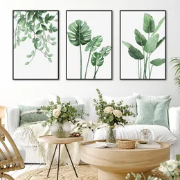 Pôster de plantas verdes de 3 peças, moldura de tela, arte de parede adequada para decoração de quarto, estética, sala de estar, banheiro, escritório e outras decorações de parede, tamanho: 16" x 24" x 3 peças