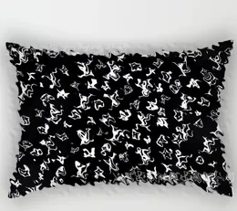 Top Pillowcase Black Fashion Brand Rectangular Waist Pillow Super Soft Short Velvet Office Car Waist Support Cushion Backrest Sofa and Bedside Decoration