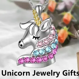 Kolye Kolyeler Moda Unicorn Kolye Renk Karikatür Kristal Takı Kadınlar Ziyafet Doğum Günü Yıldönümü Hediyesi