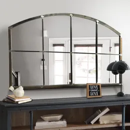 Espelho preto de painel de janela larga, espelho largo preto vintage, espelho de parede arqueado de fazenda, espelho de lareira para lareira/entrada/corredor/sala de estar