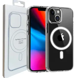 10A 2024 Magsofe Transparente, klare, magnetische, stoßfeste Handyhüllen aus Acryl für iPhone 15 14 13 12 11 Pro Max Mini XR XS X 8 7 Plus Samsung S23 S22 Ultra mit Einzelhandelsverpackung