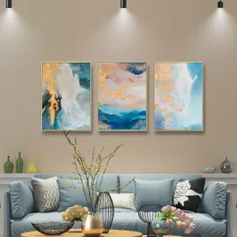 Arte de parede abstrata azul-petróleo, 3 peças com mármore dourado turquesa, decoração de parede artística para decoração de casa, sala de estar, quarto, pronta para pendurar 28 x 60 polegadas