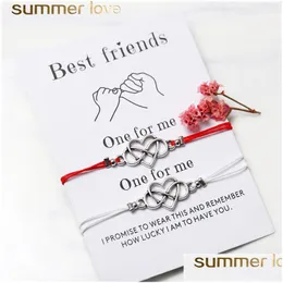 Chain Bohemian Heart Couples Pendant Bracelets Set For Women Men Handmade Braided Rope Knot Bracelet Friend Wish With Card Jewelry 2P Dhzm2