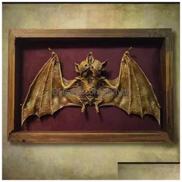 Decorative Objects Figurines Gothic Home Decor Cursed Items Two Headed Bat Shadow Box Display Specimen Statue Picture Frames Paint Dhtxh