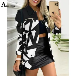 Jacken Frauen Mode 3D Druck Jacken Sexy Mädchen Kleidung 2022 Einreiher Tops Oberbekleidung Damen Gespleißt Vintage Leichte Jacke