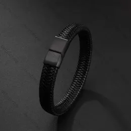 Classic Black Leather Bracelet for Men Hand Jewelry Gift Handsome Business Bracelet with Metal Magnetic Clasp