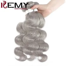 Synthetic Wigs Brazilian Hair Weave Bundles Silver Grey Color Hair Bundles Body Wave 100% Human Hair Pre-Colored Remy Hair Weave zln240222