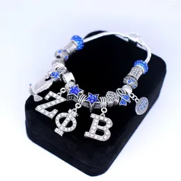 Charm Bracelets Double Nose Blue Crystal Beads Greek Letters Zeta Phi Beta 1920 ZPB College Group Souvenir Gifts