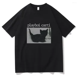 T-shirt da uomo Playboi Carti Oversize Hip-Hop Cute Cat Stampa T-shirt Harajuku Tee Regular Mens Tops Qualità Uomo 2pac Rap Tshirt