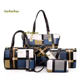 Evening Bags 6pcs Womens Bag Set Fashion Pu Leather Ladies Handbag Grid Print Messenger Shoulder Wallet s Famous Brand 2021