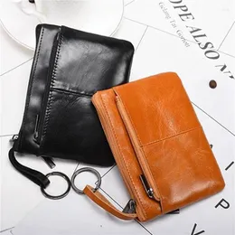 Wallets Leather Coin Purse Women Mini Change Kids Pocket Key Chain Holder Zipper Pouch Card Wallet Solid Color