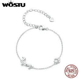 أساور Wostu 925 Sterling Silver Dachshund Bracelet threedimensial مع Paw Perfic Perfect Perfic