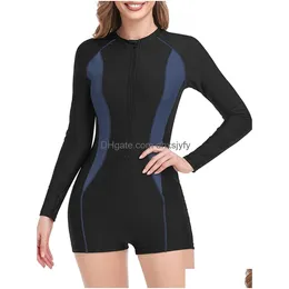 Two-Piece Separates Twopiece 2023 Long Sleeve Slim Swimwear Female Surfing Swimsuit Women Zipper Rash Guard Diving Clothes Bathing S Dhys4