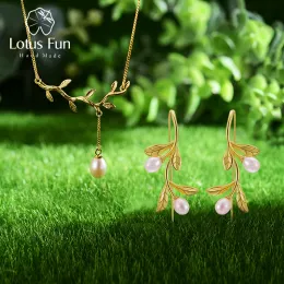 Back Lotus Fun Real Sterling Sier Natural Pearl Fine Jewelry Waterdrop From Olive Leaves Jewelry Set with Drop Earring Necklace