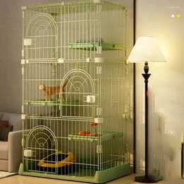 Gaiola de metal moderna para gatos, gaiola para sala de estar, casa, vários andares, grande espaço com luz de banheiro, luxo, design simples, gatos