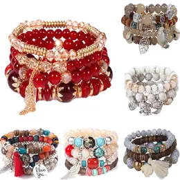 Urok bransolety 4pcs/set mody wielowarstwowy kryształowe lawowe kamienne koraliki skrzydło brzetkowe pulseras biżuteria mejra biżuteria dla kobiet prezent