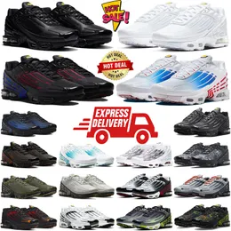 Tn Plus Ayarlanmış 3 Tnplus Tns Erkekler İçin Koşu Ayakkabıları Kadın Ayakkabı TN3 Üçlü Beyaz Siyah Deri Yanardöner Birlik Zeytin Yeşil Siyah Mavi Erkek Trailler Sneakers